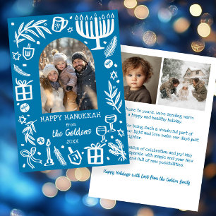 Whimsical Hanukkah Cute Custom Arch 3 PHOTO Holiday Card