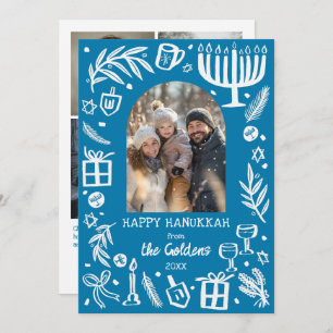 Whimsical Hanukkah Cute Custom Arch 4 PHOTO Holiday Card