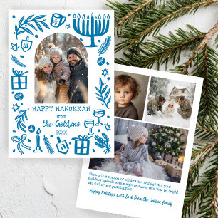Whimsical Hanukkah Cute Custom Arch 4 PHOTO Holiday Card
