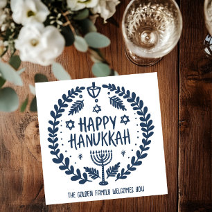 Whimsical Hanukkah Holiday Menorah Dreidel Custom Napkin