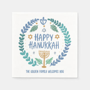 Whimsical Hanukkah Holiday Menorah Dreidel Custom Napkin