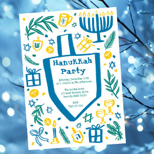 Whimsical Hanukkah Holiday Party Cute Custom Invitation