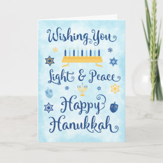 Whimsical Hanukkah Light and Peace Holiday Card