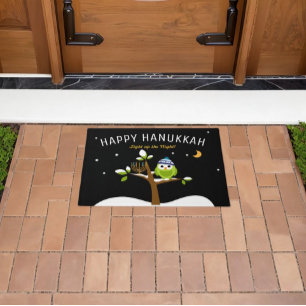 Whimsical Hanukkah Owl & Menorah Light up theNight Doormat