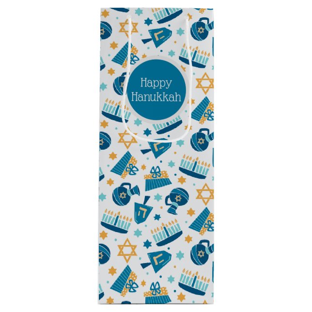 Whimsical Hanukkah Pattern Wine Gift Bag (Front)
