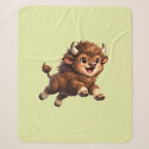 Whimsical Happy Bison Illustration for Nature Sherpa Blanket