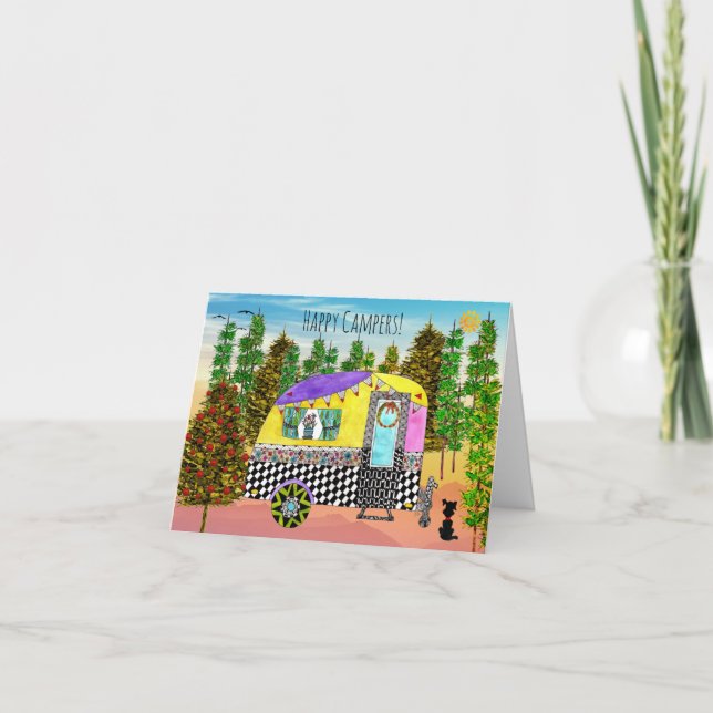 Whimsical Happy Campers Holiday Greeting Card (Front)