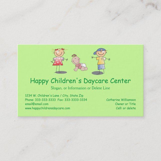 Whimsical Happy Cartoon Kids Professional Day Care Business Card (Front)