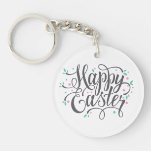 Whimsical Happy Easter Calligraphy Keychain