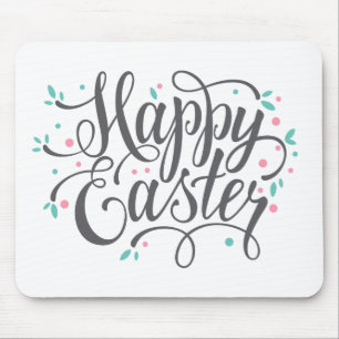 Whimsical Happy Easter Calligraphy Mousepad