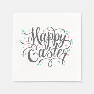 Whimsical Happy Easter Calligraphy   Paper Napkin