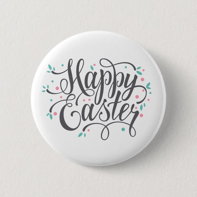 Whimsical Happy Easter Calligraphy | Pin Button (Front)