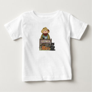 Whimsical Happy Fall Scarecrow With Black Cat Baby T-Shirt