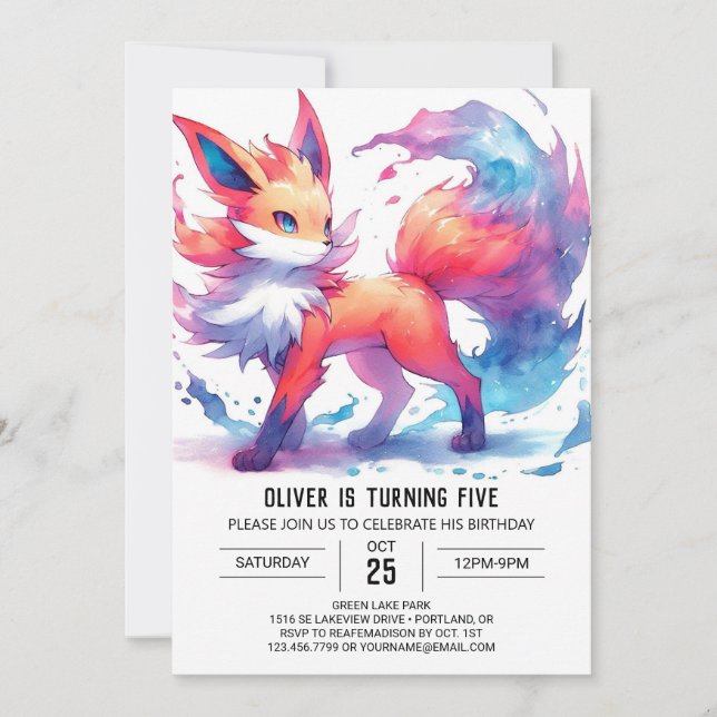 Whimsical Happy Fox Birthday Invitation (Front)
