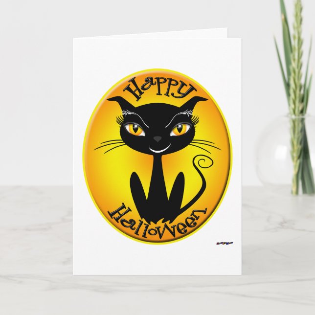 Whimsical Happy Halloween Cat Card (Front)