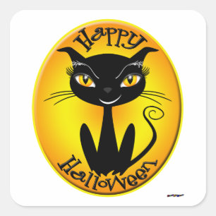 Whimsical Happy Halloween Cat Square Sticker