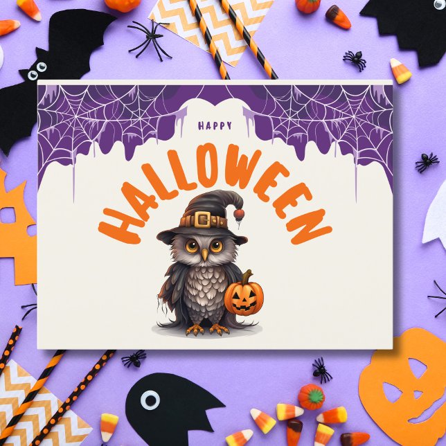 Whimsical Happy Halloween Owl Postcard (Creator Uploaded)