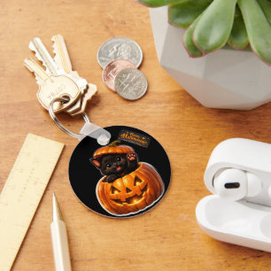 Whimsical happy Halloween round keychain