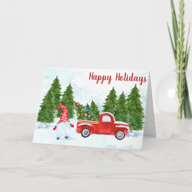 Whimsical Happy Holidays Gnome Card (Front)