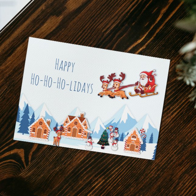 Whimsical Happy Holidays Santa Winter Christmas Holiday Card (Creator Uploaded)
