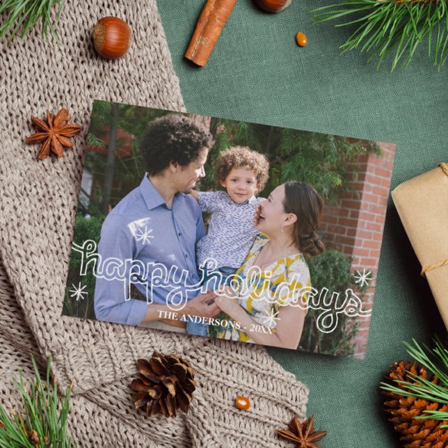 Whimsical Happy Holidays Snowflakes Photo Card (Creator Uploaded)