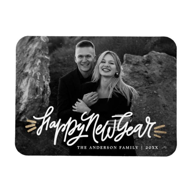 Whimsical Happy New Year Script Photo Magnet (Horizontal)