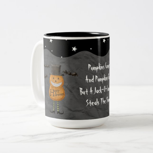 Whimsical Happy Pumpkin Man and Poem Mug (Front Left)
