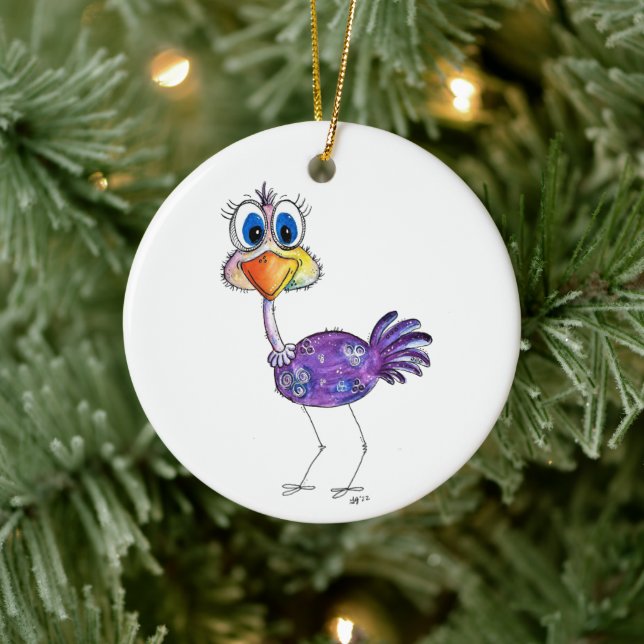 Whimsical Happy Purple Ostrich Ceramic Tree Decoration (Tree)