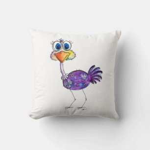 Whimsical Happy Purple Ostrich Cushion