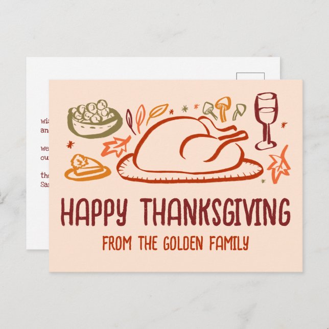Whimsical Happy Thanksgiving Friendsgiving Custom Postcard (Front/Back)