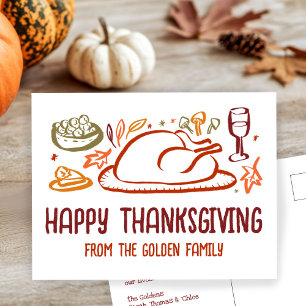 Whimsical Happy Thanksgiving Friendsgiving Custom Postcard
