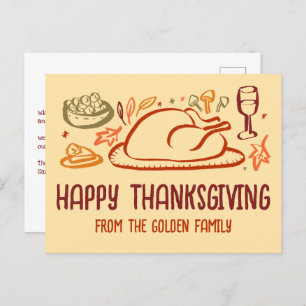 Whimsical Happy Thanksgiving Friendsgiving Custom Postcard