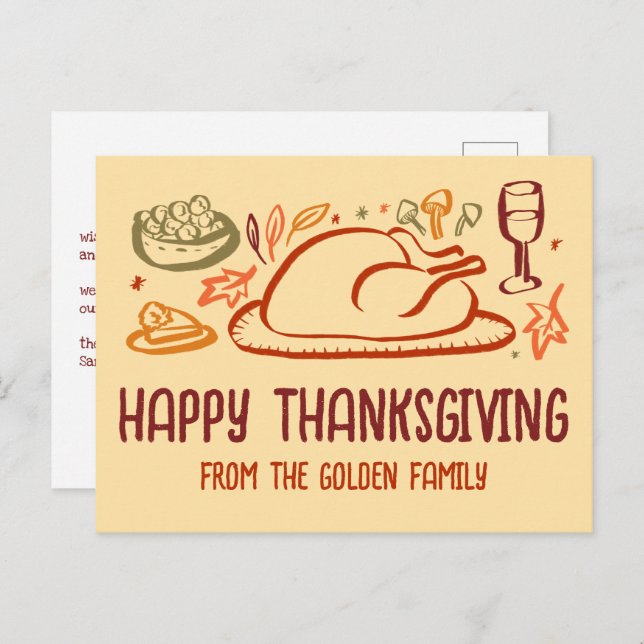 Whimsical Happy Thanksgiving Friendsgiving Custom Postcard (Front/Back)