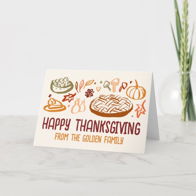 Whimsical Happy Thanksgiving Friendsgiving Vegan Card (Front)