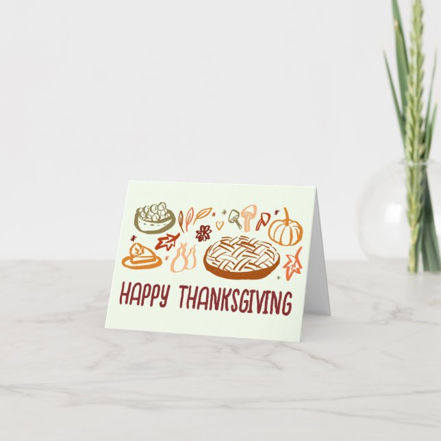 Whimsical Happy Thanksgiving Friendsgiving Vegan Card (Front)
