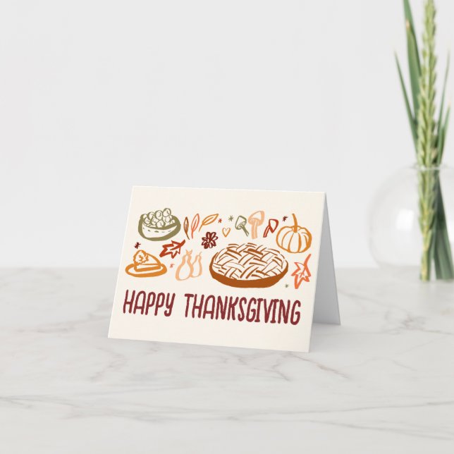Whimsical Happy Thanksgiving Friendsgiving Vegan Card (Front)