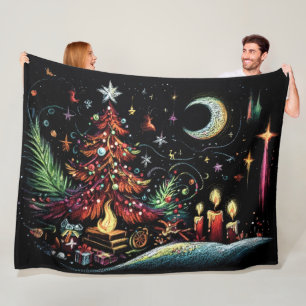 Whimsical Hard Pastel Christmas Drawing Fleece Blanket