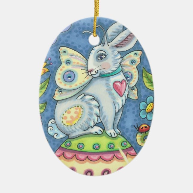 WHIMSICAL HARE, EASTER EGG RABBIT FAIRY DATED 2020 CERAMIC TREE DECORATION (Front)