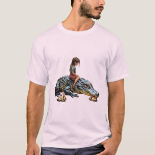 Whimsical Harmony: Girl Riding an Alligator T-Shirt