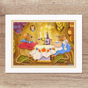 Whimsical Harvest Mice Custom Text Postcard
