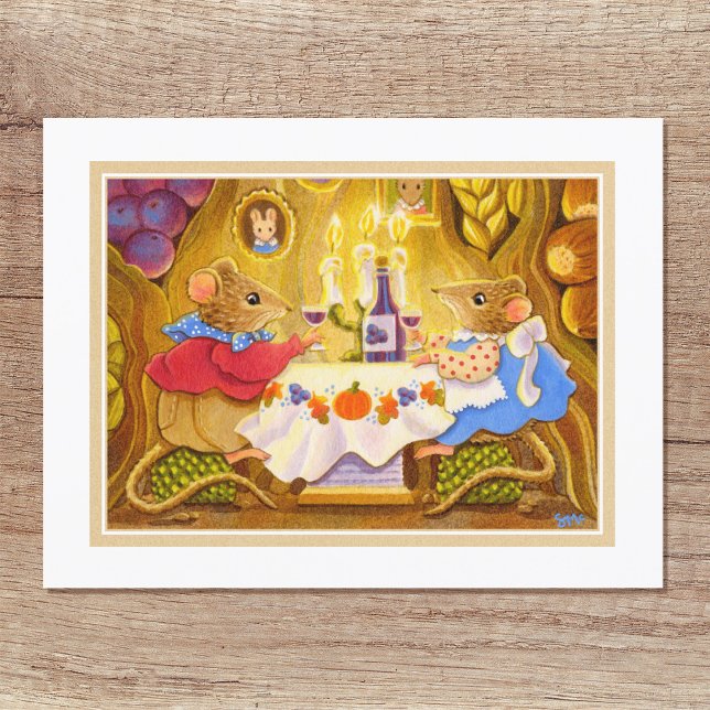 Whimsical Harvest Mice Custom Text Postcard (Creator Uploaded)