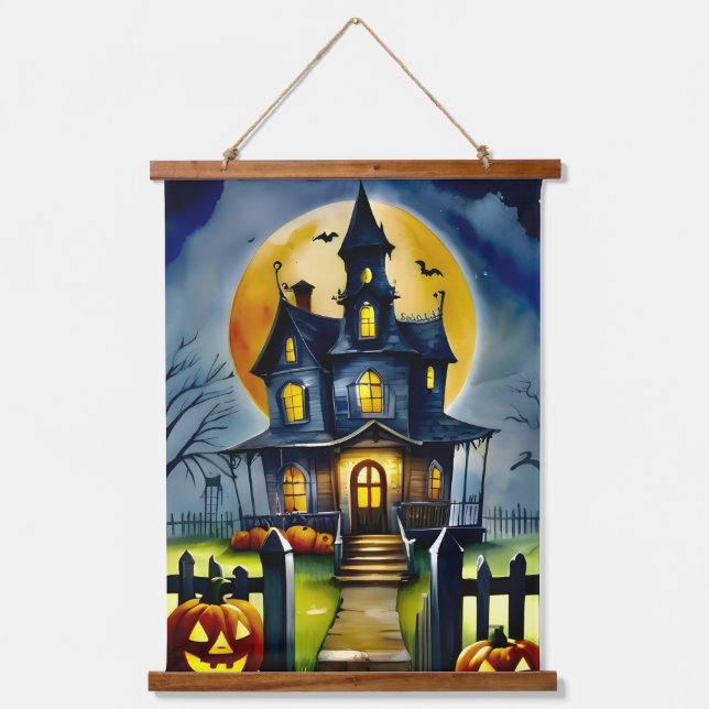 Whimsical Haunted House:  26” x 36” Panel Hanging Tapestry (Front)