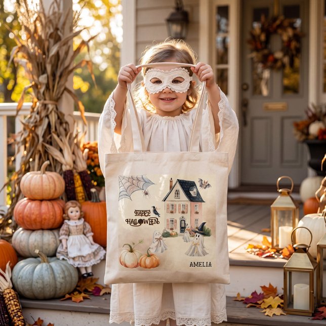 Whimsical Haunted House Ghosts Halloween  Tote Bag (Creator Uploaded)