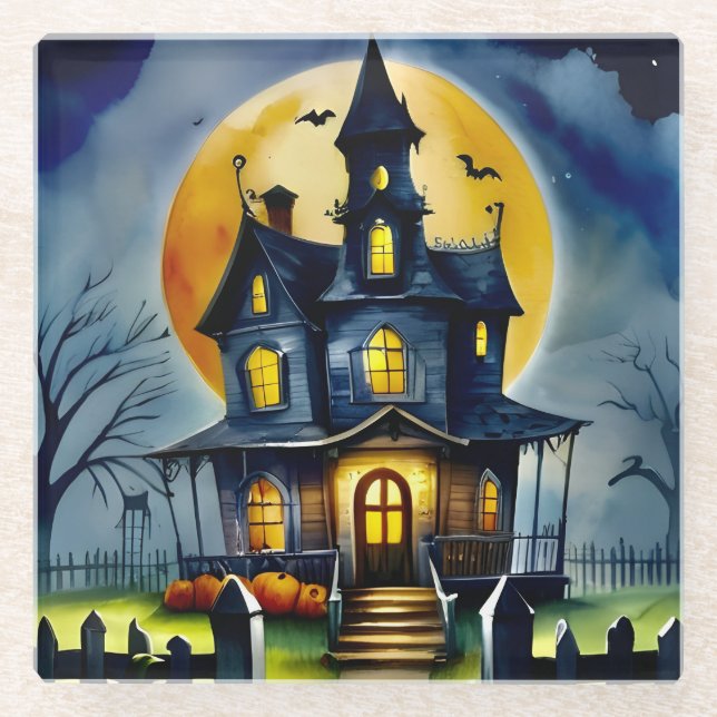 Whimsical Haunted House: Glass Coaster  (Front)
