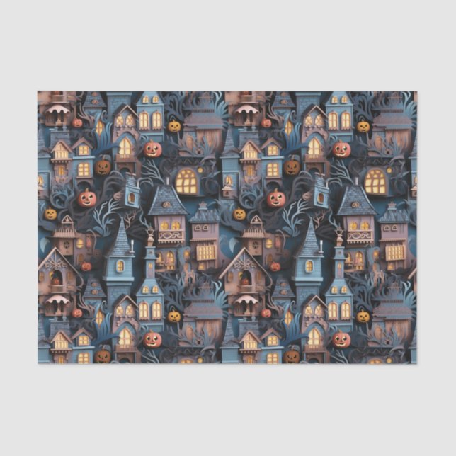 Whimsical Haunted House Halloween Tissue Paper (Front)