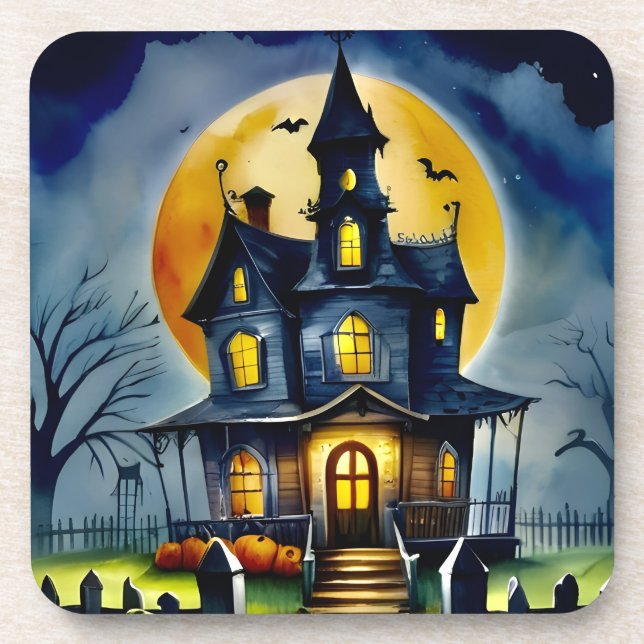 Whimsical Haunted House: Hard Plastic Coaster  (Front)