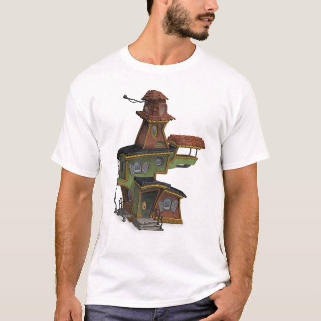 Whimsical Haunted House Illustration T-Shirt (Front)