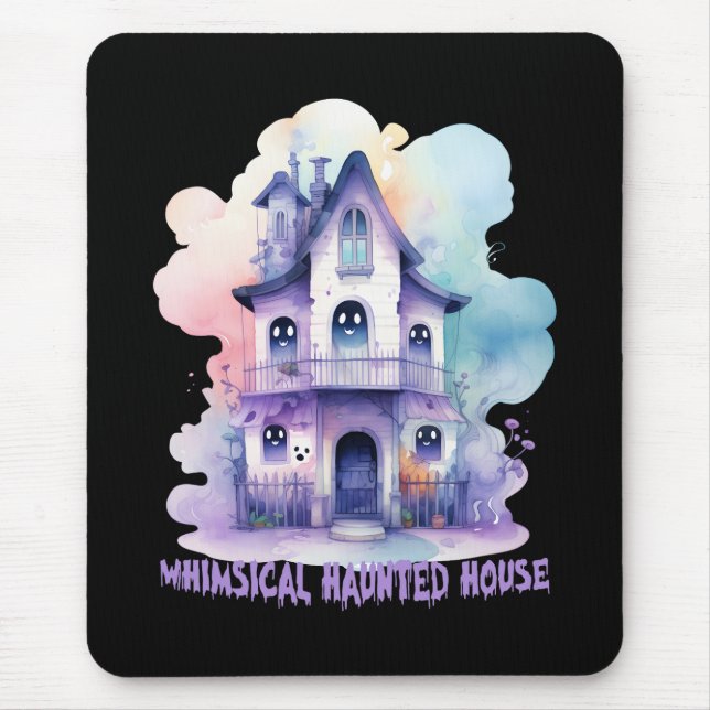 Whimsical Haunted House – Pastel Purple Halloween Mouse Mat (Front)