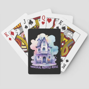 Whimsical Haunted House – Pastel Purple Halloween Playing Cards