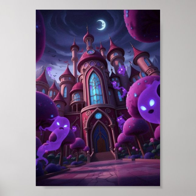 Whimsical Haunted Mansion Floating Ghosts Poster (Front)